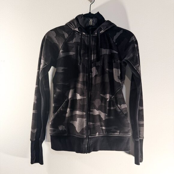 Athleta Triumph Hoodie Sweatshirt Full Front Zip Black Camo Women's Size XXS - Picture 3 of 11